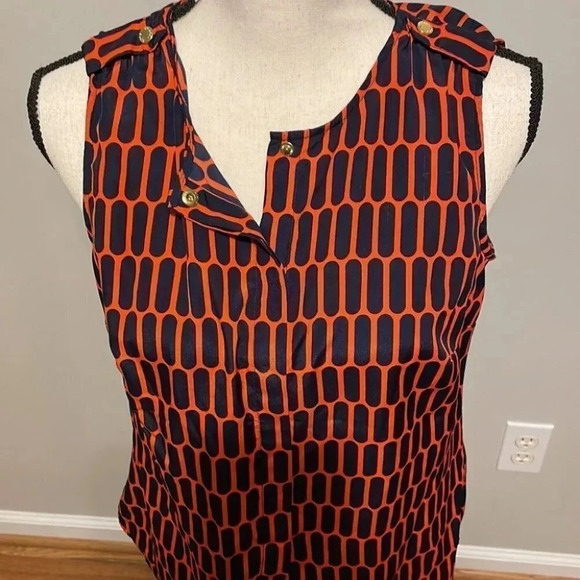 Michael Michael Kors Navy Orange Tunic Sleeveless Gold Logo Buttons Snap… - Picture 3 of 8